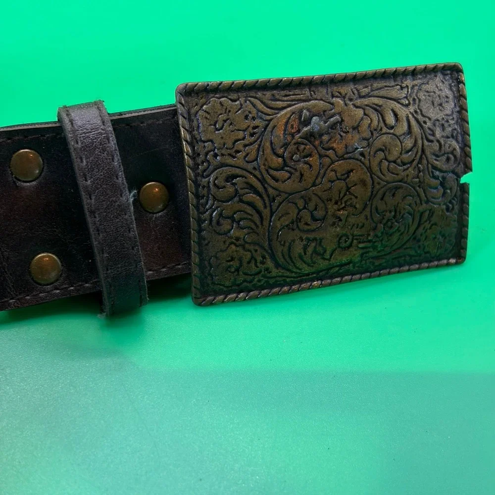 Western Brown Leather Filigree Belt Mens 46